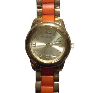 Isaac Mizrahi Quartz Watch - Orange Acetate, Gold, White Hands - Ladies